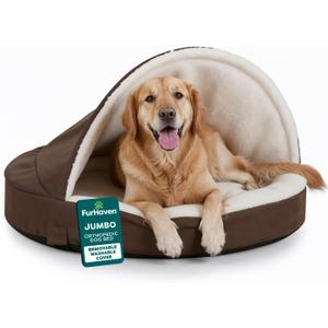 Furhaven 44" Round Orthopedic Dog Bed for Large Dogs w/ Removable Washable Cover, For Dogs Up to 80 lbs - Sherpa & Suede Snuggery - Espresso, 44-inch