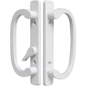 Offset Sliding Patio Door Handle Set, 3-15/16" Screw Hole Spacing, Reversible Non-Handed Sliding Glass Door Handle Replacement, Fits 1-3/8" to 2" Thick Doors, White (White)