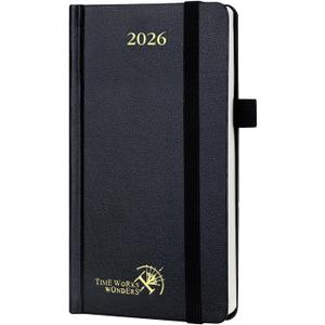 POPRUN 2026 Pocket Calendar Planner (Mini Size-3.5" x 6.5" Hardcover),12 Months (Jan. - Dec. 2026) - Small Planner Weekly and Monthly for Purse with Pen Holder, Storage Pocket - Black
