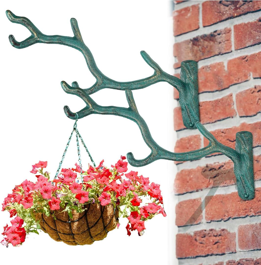 Blulu 2 Pcs 11'' Cast Iron Tree Branch Plant Hangers Decorative Metal Wall Bracket Hooks Wall Heavy Duty Home Storage Rack for Hanging Plants Pots Baskets Lanterns Wind Chimes Outdoor Indoor (Bronze)