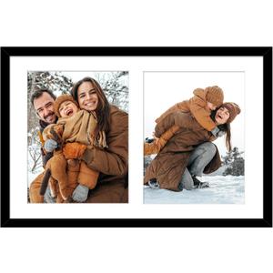 Golden State Art, 12x19 Black Wood Collage Picture Frame with White Mat - Displays Two 8x10 Photos - Real Glass, Sawtooth Hanger, Swivel Tabs - Wall Mounting - Great for Collages, Weddings, 1 Pack