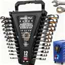 Premium 12-Piece SAE Ratchet Wrenches Set with Magnetic Organizer 1/4"-7/8", 72-Tooth Ratcheting Wrench Set, Cr-V Steel Ratchet Combination Wrench Set for Automotive, Machine Repair