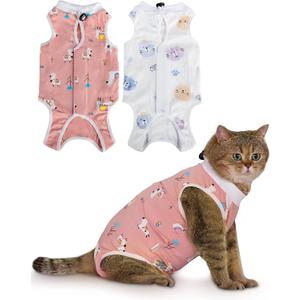 ANWA 2 Pack Cat Recovery Suit - Breathable Cat Onesie for Cats After Surgery Female, Kitten Surgery Recovery Suit Female Abdominal Wounds, Medium