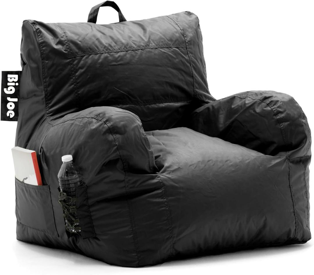 Big Joe Dorm Bean Bag Chair with Drink Holder and Pocket, Black Smartmax, Durable Polyester Nylon Blend, 3 feet (Stretch Limo Black)