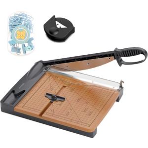 12'' Wood Guillotine Paper Cutter, Heavy Duty Wood Base Paper Trimmer with 32 Sheets Capacity Paper Cutting Board for Classroom, Crafting, Cardstock, Art Projects