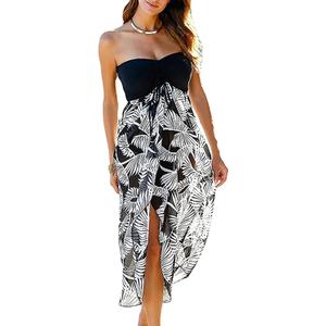 Women's Beach Dress Summer Maxi Sundress Strapless Hawaiian Cover Ups Asymmetrical Wrap Dresses (XX-Large)