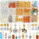 200 Pcs Hair Beads Jewelry, Dreadlock Jewelry for Hair Braids, Hair Accessories Gem Crystal Hair Charms, Metal Hair Coils Rings, Gold and Silver Hair Pendants, Braid Cuffs, Clips