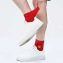 Men's Red Socks Crew Sports Casual Calf Socks, New Year Socks,Size 6-10 or 11-14,Red Embroidery (Fu) (6 Prs)