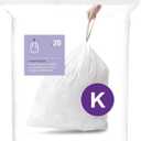 simplehuman Code K Custom Fit Drawstring Trash Bags in Dispenser Packs, 20 Count, 35-45 Liter / 9-12 Gallon, White