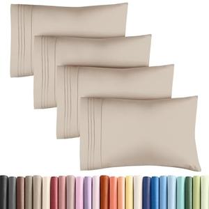 Queen Pillow Cases Set of 4 - Ultra Soft Hotel Quality Pillowcase Covers - Comfy, Cozy & Wrinkle Free - Shrinkage, Stain and Fade Resistant - Machine Washable Pillow Protectors - 4 Piece Set - Wheat