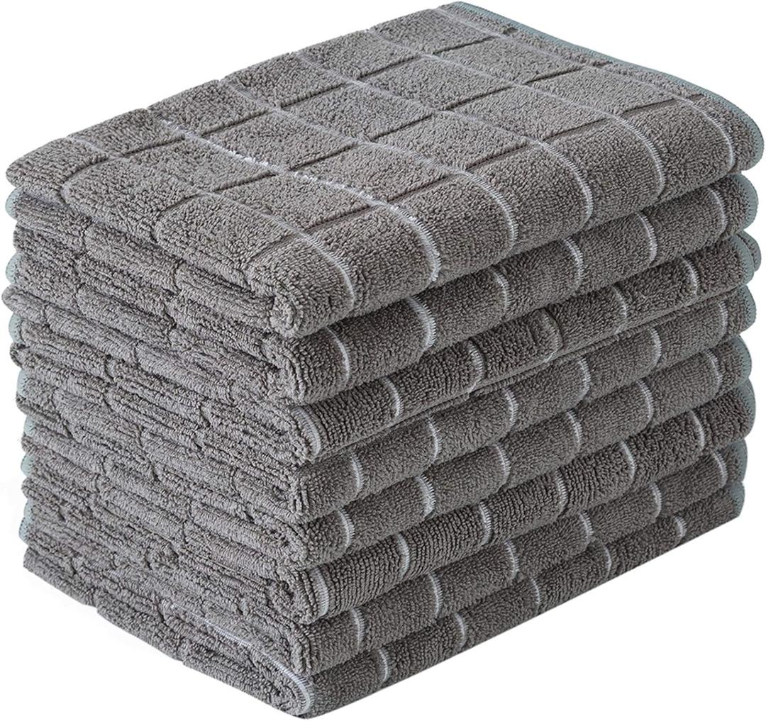 Microfiber Dish Towels - Soft, Super Absorbent and Lint Free Kitchen Towels - 7 Pack (Lattice Designed Gray Colors) - 26 x 18 Inch