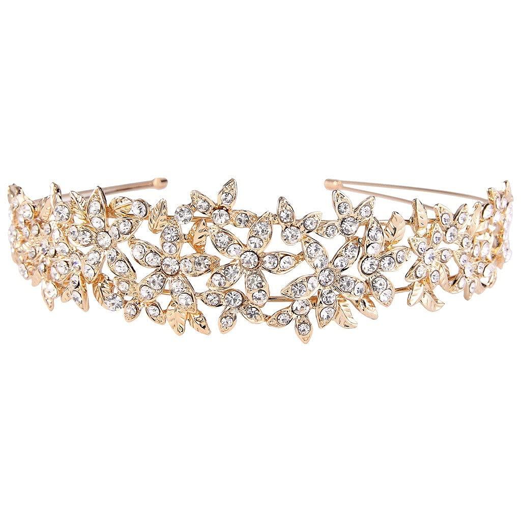 EVER FAITH Wedding Austrian Crystal Hair Accessory for Women, Birdal Flower Cluster Headband for Bride BRidesmaid Clear Gold-Tone