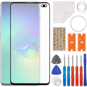 Front Screen Glass Outer Panel Lens Replacement +OCA Compatible with Samsung Galaxy S10+ S10 Plus SM-G975 (No LCD Screen and Touch Digitizer) with Repair Kit
