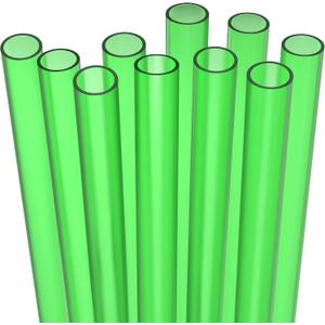 Fiesta First 10 EXTRA WIDE Long Reusable Hard Plastic Drinking Straws + Cleaning Brush - Fat Thick Large Jumbo Straws for Smoothies and Milkshakes - Green - Dishwasher Safe BPA Free