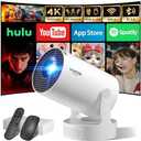 [Built-in Apps & 2026 Upgraded] Mini Projector with WiFi 6 and Bluetooth 5.4 Support 4K 1080P Auto Keystone 180° Rotatable Projector Portable Compatibile with HDMI/TV Stick/Memory Stick/Laptop, White