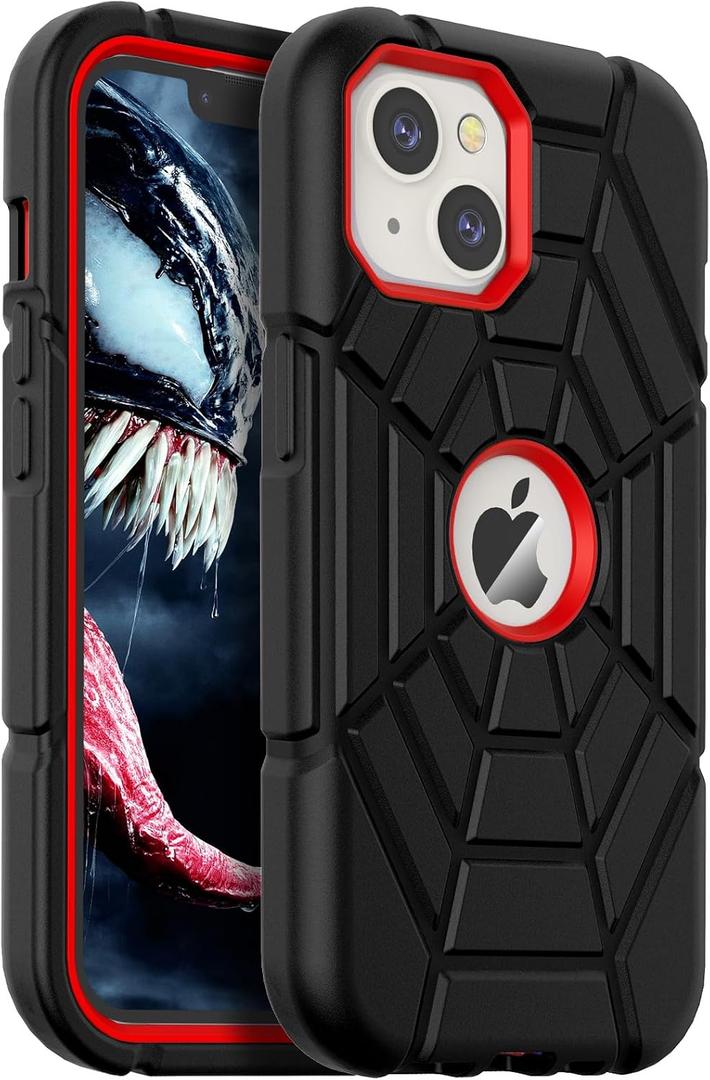 Grifobes for iPhone 14 Case 2022 / iPhone 13 Case 2021 (6.1inch), Thick Silicone 3-in-1 Heavy Duty Shockproof Rugged Protective i Phone 6.1" Rubber Cover (Black+Red)