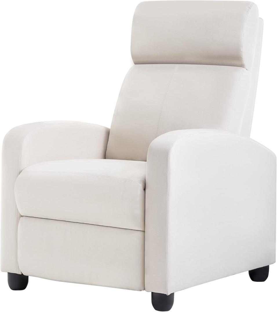 BestMassage Recliner Chair for Living Room Modern Wingback Sofa Home Theater Seating Push Back Reclining Chair with Lumbar Support (with Massage, Textile Beige)