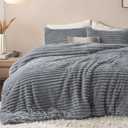 Bedsure Fluffy Comforter Set Queen - Super Soft Faux Fur Bed Set Grey, Winter Warm Plush Fleece Bedding, 3 Pieces, 1 Shaggy Fuzzy Queen Size Comforter with 2 Pillowcases Grey