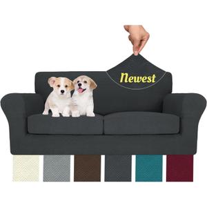 MAXIJIN 3 Piece Couch Covers for 2 Cushion Couch Sofa Cover, Stretch Loveseat Sofa Slipcovers for Sofas with 2 Large Cushions, Thick Dogs Pet Furniture Covers (71"-91", Gray) (Grey)