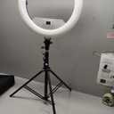 18" Foldable Ring Light with Stand for iPhone ipad, LED Display/2 USB Ports/4 Phone Tablet Holders, 2700-6500K Dimmable Ring Light for Tattoo Barber Makeup Studio Video Recording Photography