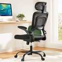 Marsail Office Chair Ergonomic-Desk Chair: High Back Mesh Office Chair with Lumbar Support,Flip-Up Armrests&2D Headrest,Gaming Chair with Rocking Tilt, Swivel Computer Task Chair for Long Hours (Black)