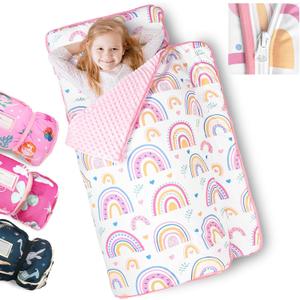 Primlect Toddler Nap Mat Extra Large Thickened 55''x35'', Soft Sleeping Bag with Detachable Minky Blanket and Pillow, Portable for Daycare, Preschool, Kindergarten, Travel, Boys and Girls