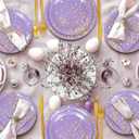 Whaline 175Pcs Lavender Party Supplies Foil Gold Dots Paper Tableware Plate Napkin Cup Purple Disposable Dinnerware Set for Graduation Congrats Grad Wedding Birthday Party Table Decor, Serve 25 Guests