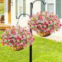 2 Set Artfiticial Hanging Mums Flower Baskets for Outdoors,Pink, 2 Pcs