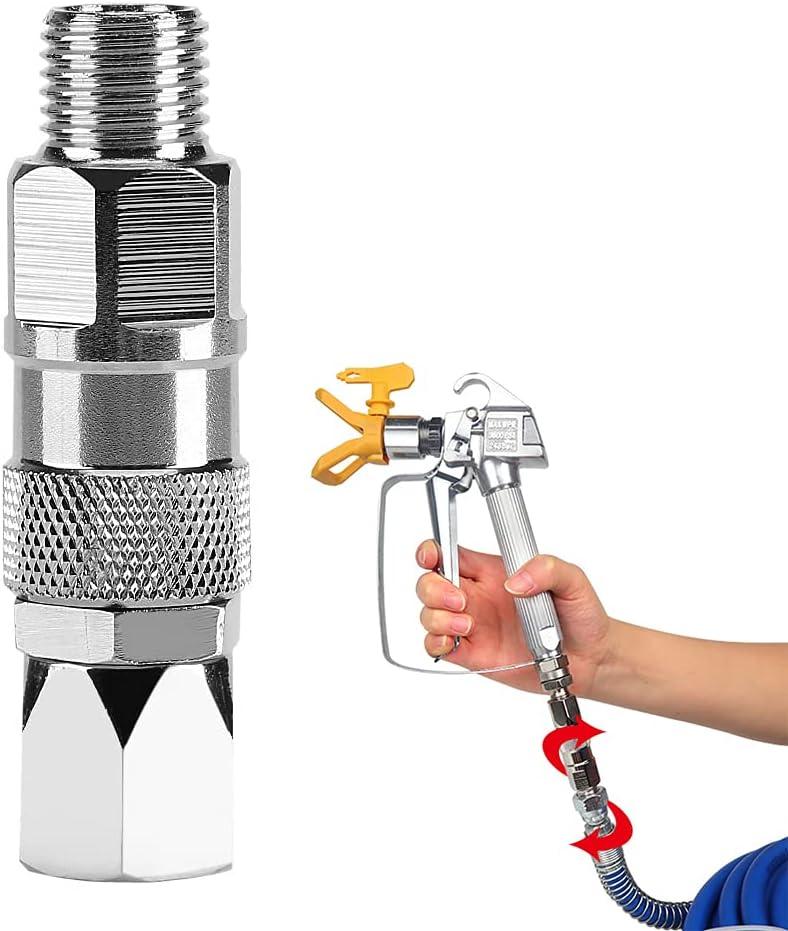 Sprayer Joint 360 Degrees Rotate Stainless Steel Airless High Pressure Spray Gun Hose Swivel Joint Connector Accessories for Paint Sprayers & Hose (1/4inch)