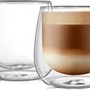 CNGLASS 16oz Double Walled Glass Coffee Mugs(2-pack),Large Clear Coffee Cups with Handle,Glass Espresso Mugs for Latte,Cappuccino,Tea