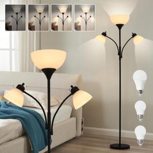 3 in 1 Lamps for Living Room, Floor Lamp with 2 Adjustable Reading Lights, Stepless Dimming Floor Lamps, 3 LED Bulbs Included, Modern Standing Lamp for Bedroom, Office, Home Essentials