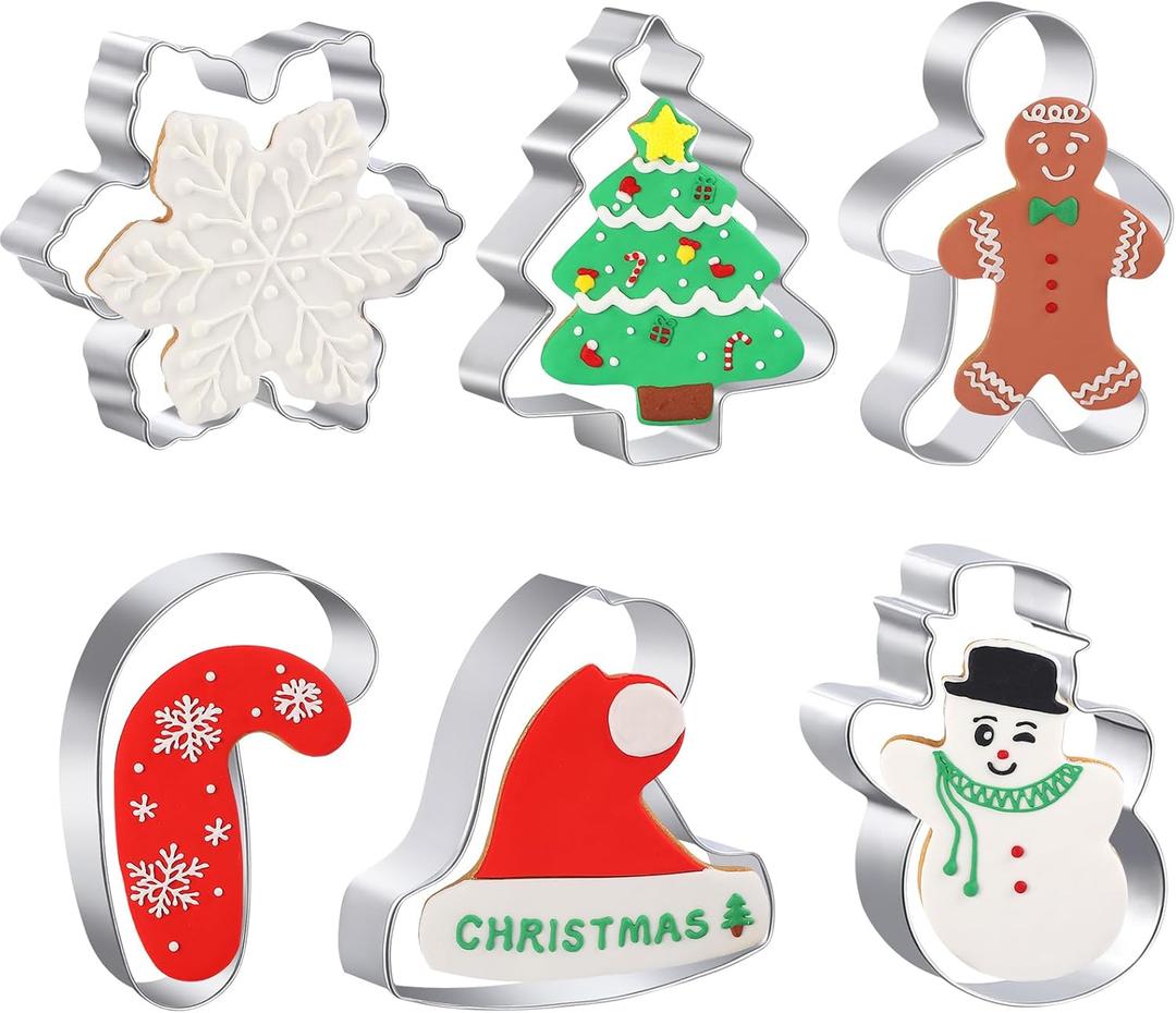 Large Christmas Cookie Cutters - 6 Pcs 4 Inch Holiday Cookie Cutter - Christmas Tree, Santa Hat, Snowflake, Gingerbread Men, Snowman and Candy Cane Shapes Cookie Molds for Winter Holiday DIY Baking