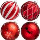 JORNOY Christmas Balls Ornaments Set, 6 inch/150mm Extra Large Shatterproof Plastic Hanging Bulbs for Xmas Tree Decorations Holiday Party with String, 4 Pack-Red&White