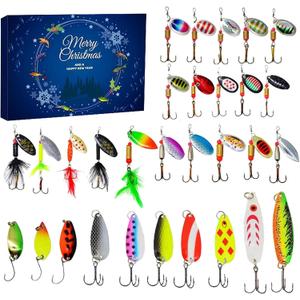 Awakentti Advent Calendar Fishing Christmas Countdown, Fishing Lures Set, Fishing Lure Advent Calendar, Christmas Accessories Party Favors for Son, Uncle, Father