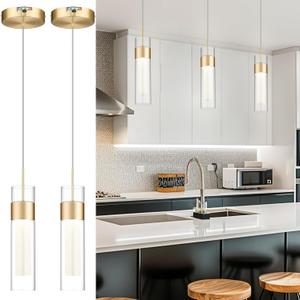 kudos Gold Pendant Light Fixtures, 2-Pack, Modern LED Pendant Lights with Clear Glass and Milk Glass, Pendant Lights for Kitchen Island, KDPL10-GD-2PK