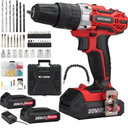 KITLUCK Cordless Drill Set, 20V Power Drill Kit with 2 X 2.0AH Battery, 44pcs Drill/Driver Bits, 1 Box Screws, Bubble Level, 3/8'' Chuck Electric Drill, 32NM, 21+3 Position, 2 Variable Speed