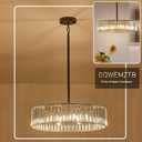 Modern Crystal Black Chandelier for Dining Room,19.7 inch Semi Flush Mount Ceiling Dining Room Light Fixture with E12 Base*6,Round Pendant Lighting for Bedroom Hallway Bathroom Foyer Kitchen, W 19.7'' x H 4.8'' 6-Light
