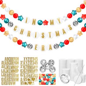 Giant Friendship Bracelet Garland Kit DIY Banner with Letter Ball Jumbo in My Birthday Era Decorations for Classroom Kpop Disco Party Supplies Photo Booth Backdrop(Red, Green, White)