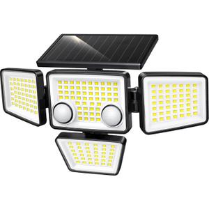 Solar Outdoor Lights - 3000LM 188 LED Motion Sensor Outdoor Lights, 4 Heads IP65 Waterproof Powered Security Flood Lights, 270Wide Lighting Angle Wall Light with Sensors for Backyard Yard
