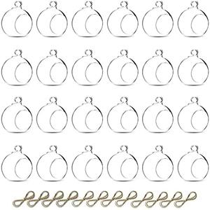 Nuptio 24 Pcs Hanging Glass Tealight Holder Globe 2.36" Diameter, Tea Light Candle Holders Wedding Christmas Halloween Home DIY Gifts, Garden Hanging Ornaments Outdoor Candle Holders