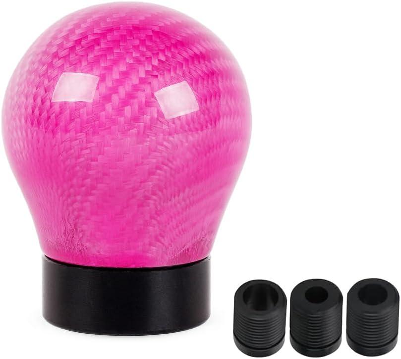 Carbon Fiber Shift Knob Pink Round Ball Car Universal Gear Shifter Knobs with 3 Adapters
