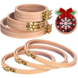 DoubleFill 9 Pcs Beech Wood Embroidery Hoops Sizes from 7 inch to 9 inches Frame Beech Wood Circle Rubber Hoops Ring Hanging Display Cross Stitch Ornament Gift Kits for Craft Sewing Gifts