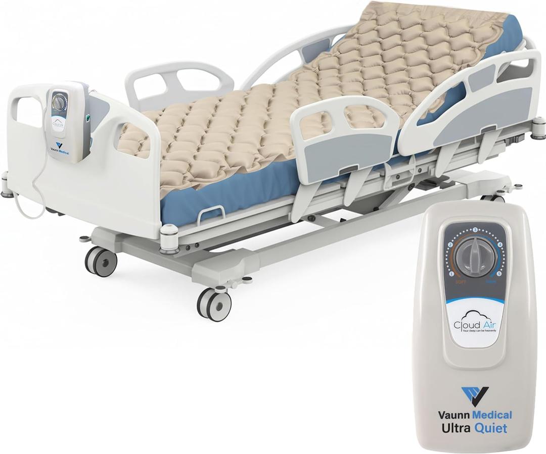Vaunn Medical Cloud Air Whisper Quiet Alternating Air Pressure Mattress Topper with Pump Twin Size 36" x 78" x 3" (Standard)