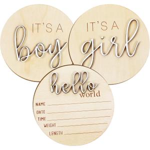 Gender Reveal Wooden Sign Wooden 3D Gender Reveal Signs for Baby Birth Personalized Newborn Announcement Sign for Hospital Wood Newborn Welcome Board Baby Announcement Plaque Decor