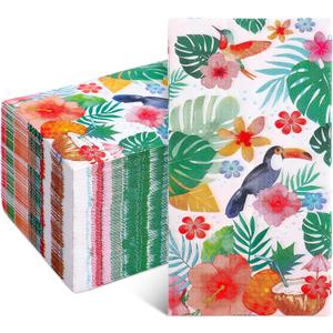 100 Pcs Tropical Party Cocktail Napkins 3 Ply Hawaiian Summer Paper Napkins for Hawaiian Jungle Beach Birthday Holiday Party Tableware Decor Supply