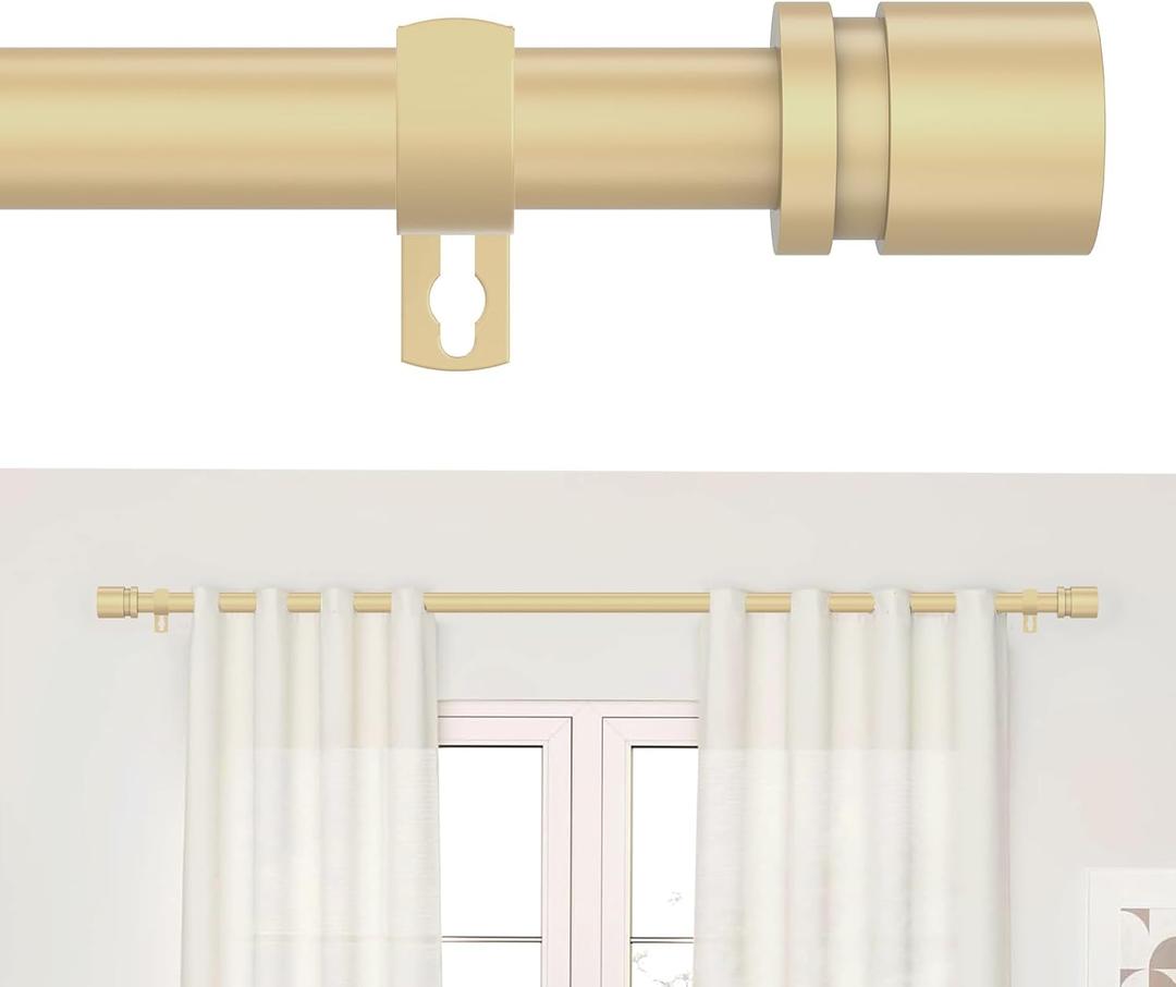 Gold Curtain Rods for Windows 30 to 75 Inches, 5/8 Inch Adjustable Heavy Duty Modern Curtain Rod with Adjustable Brackets, Easy Installation with Modern Finials, Adaptable to Various Styles of Rooms