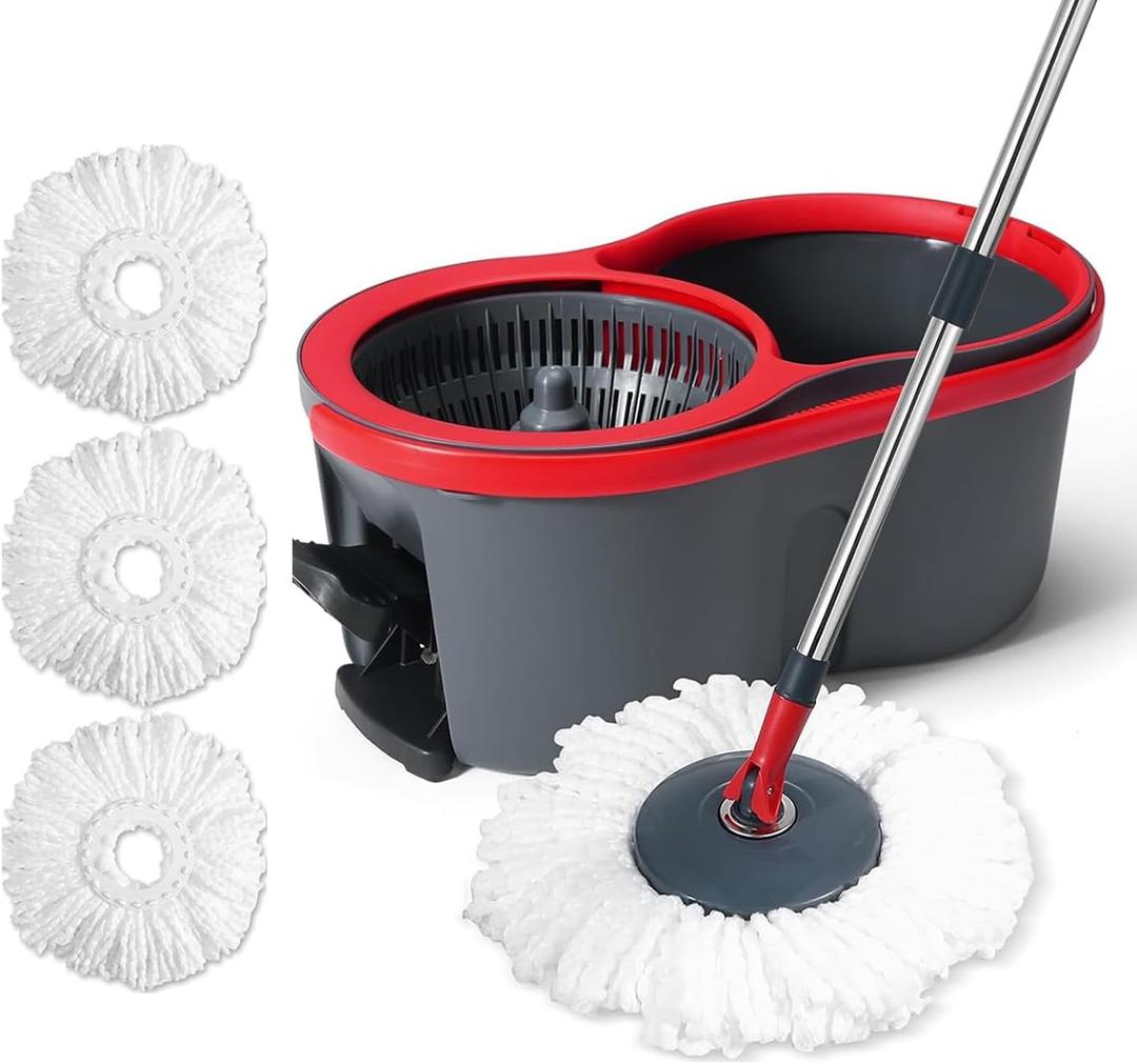 360 Spin Mop and Bucket Set Quick-Dry Technology,Mop and Bucket with Wringer Set for Home & Kitchen,Wet/Dry Floor Cleaning Kit with 4 Microfiber Mop Heads & Adjustable Handle