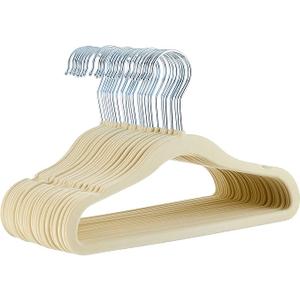 Amazon Basics Kids Velvet, Non-Slip Clothes Hangers (Baby/Toddler), 11.6 inches (for Baby Clothes), Pack of 16, Beige