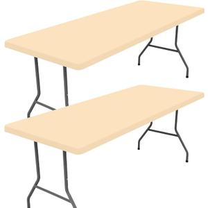 Moosfor Spandex 6 Foot Rectangle Table Cloth 2 Pack, Elastic Fitted Tablecloths for Picnic, Stretch Washable Patio Table Cover for Outdoor, Camping, Banquet and Parties(Ivory, 30"x72")