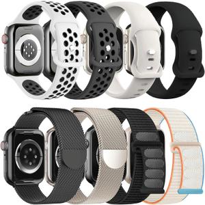 8 Pack Compatible with Apple Watch Ultra 3/2 Band 49mm 46mm 45mm 44mm 42mm Men Women,Breathable Silicone+Milanese Loop+Sport+Sport Loop Band for iWatch Series 11/10/9/8/7/6/SE/5/4/3, Ultra 3 2 1